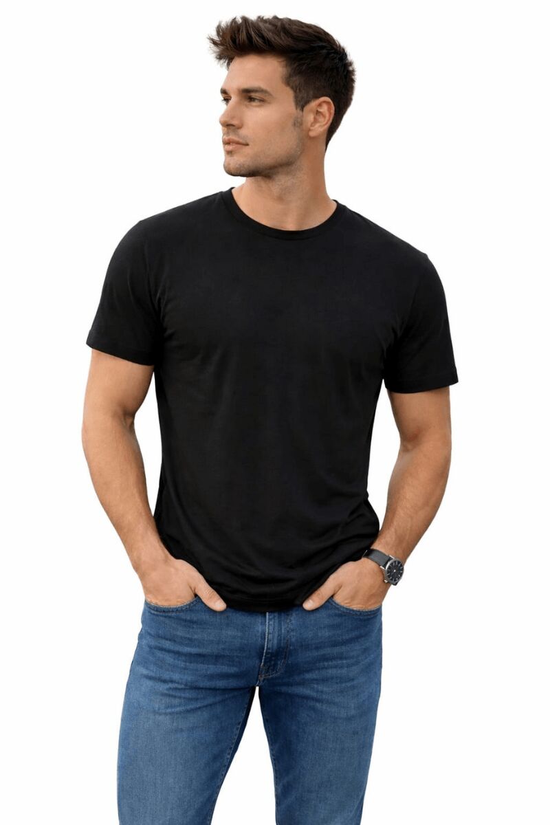 MEKA Erkek Unisex %100 Pamuk Basic Tişört – Regular Kesim Bisiklet Yaka Rahat ve Günlük T-Shirt SİYAH