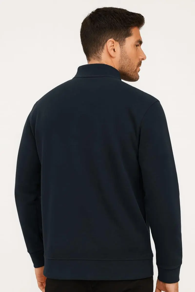 Uzun Kollu Yarım Fermuarlı Pamuk Karışımlı Rahat Regulear Kalıp Polo Yaka  Erkek Sweatshirt 95261