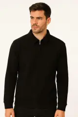 Uzun Kollu Yarım Fermuarlı Pamuk Karışımlı Rahat Regulear Kalıp Polo Yaka  Erkek Sweatshirt 95261