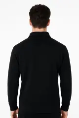 Uzun Kollu Yarım Fermuarlı Pamuk Karışımlı Rahat Regulear Kalıp Polo Yaka  Erkek Sweatshirt 95261