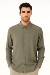 Uzun Kollu Düğmeli Klasik Yakalı Şık Ve Rahat Erkek Gömlek  96150 HAKİ