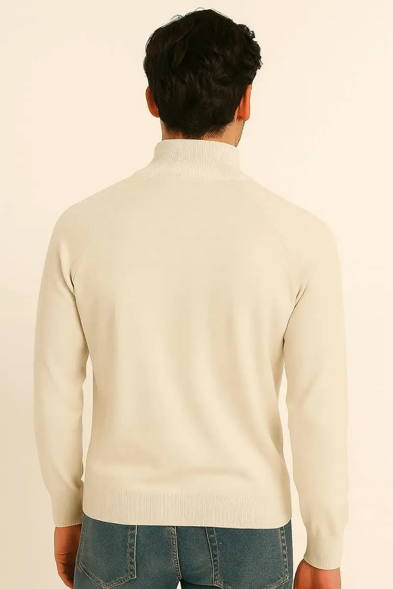 Uzun Kullu Yarım Fermuarlı Dik Yakalı Viscon Ve Akrillik Karışımlı Erkek Triko Kazak 5115