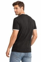 Erkek Bisiklet Yaka Kol Bandı Ribanalı Tişört – Modern Kesim, Rahat ve Şık Günlük Basic T-Shirt 21-11064 SİYAH