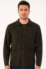 Gömlek Yaka Düğmeli Yandan Cepli Düğmeli Günlük Kullanıma Uygun Hırka 5119 HAKİ