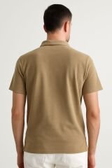 Erkek Polo Yaka Tişört Kısa Kollu Yarım Düğmeli Rahat Şık Günlük T-Shirt BEJ