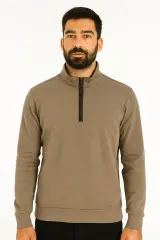 Uzun Kollu Pamuk Karışımlı Yarım Fermuarlı Dik yakalı Regulear Kalıp Erkek Sweatshirt 95270