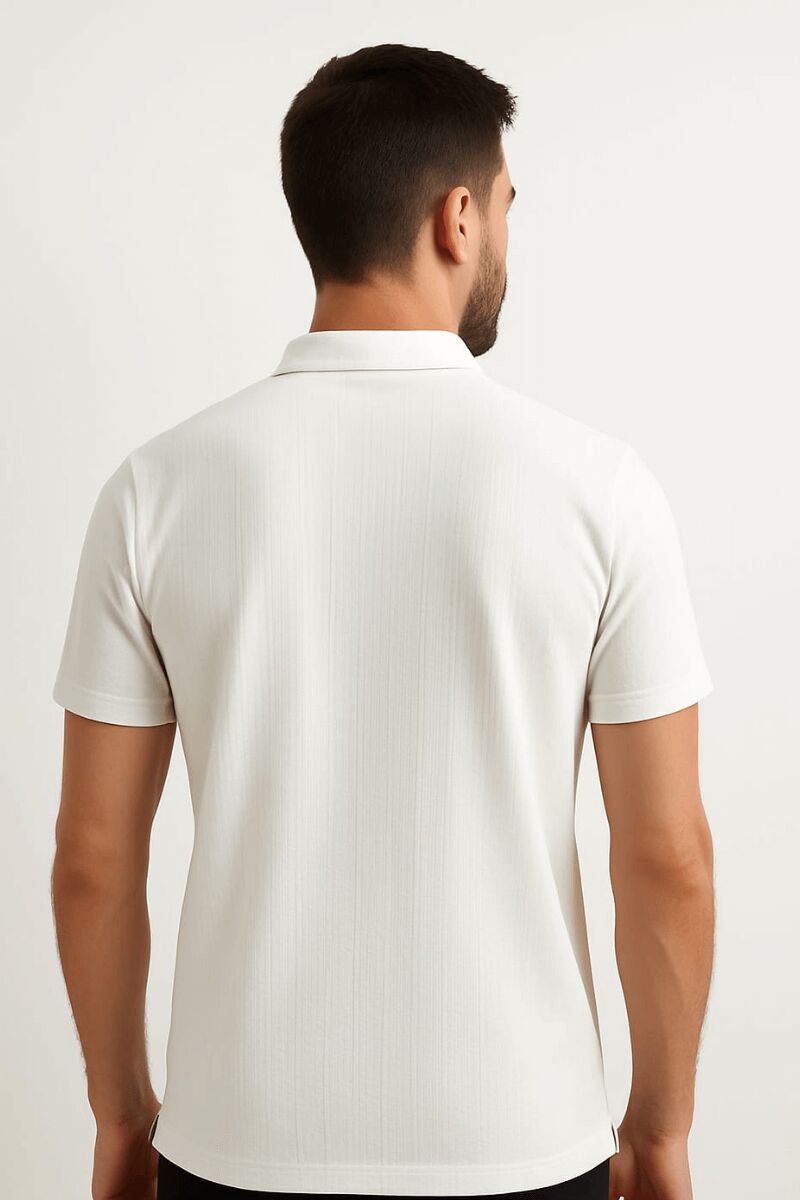 Erkek Polo Yaka Tişört Kısa Kollu Yarım Düğmeli Rahat Şık Günlük T-Shirt BEYAZ