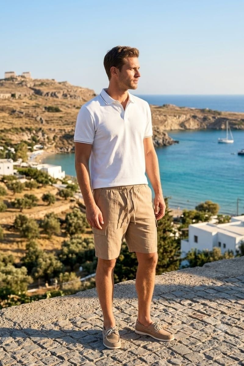 Erkek Çift Cep Kapaklı Capri Şort 2088 BEJCapri Şort