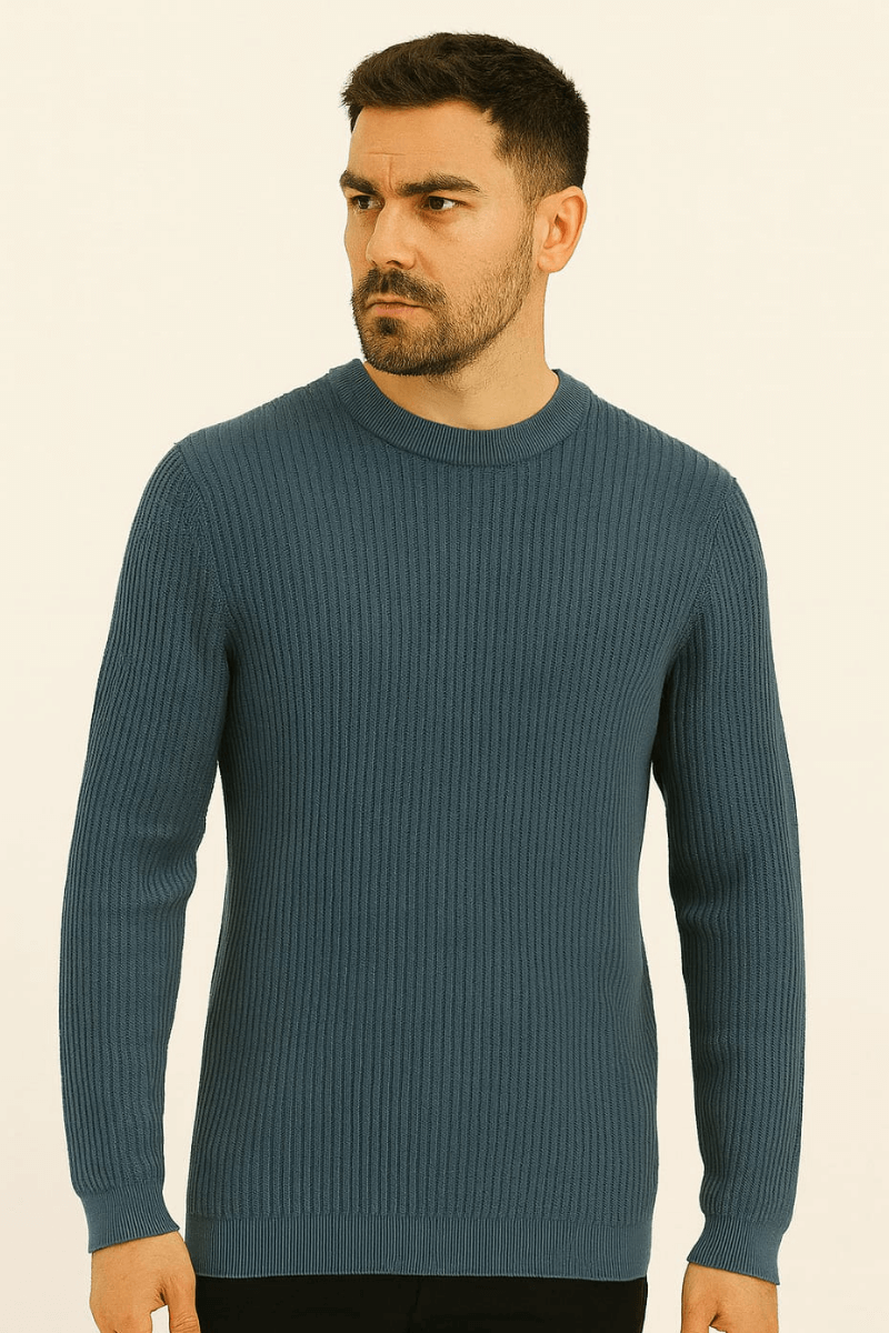 Bisiklet Yaka Modern Kesim Erkek Triko Kazak İNDİGO İNDİGO - XL