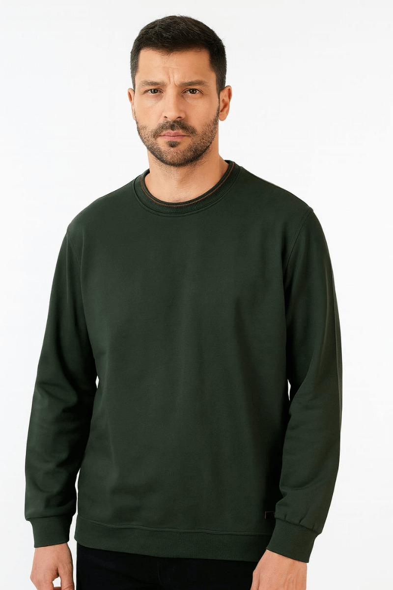 Uzun Kollu Bisiklet Yaka Erkek Sweatshirt HAKİ HAKİ - XXL