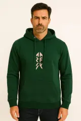 Uzun Kollu Kanguru Cepli Pamuk Karışımlı Baskılı İçi Pamuk İki İplik Erkek Kapüşonlu Sweatshirt 678