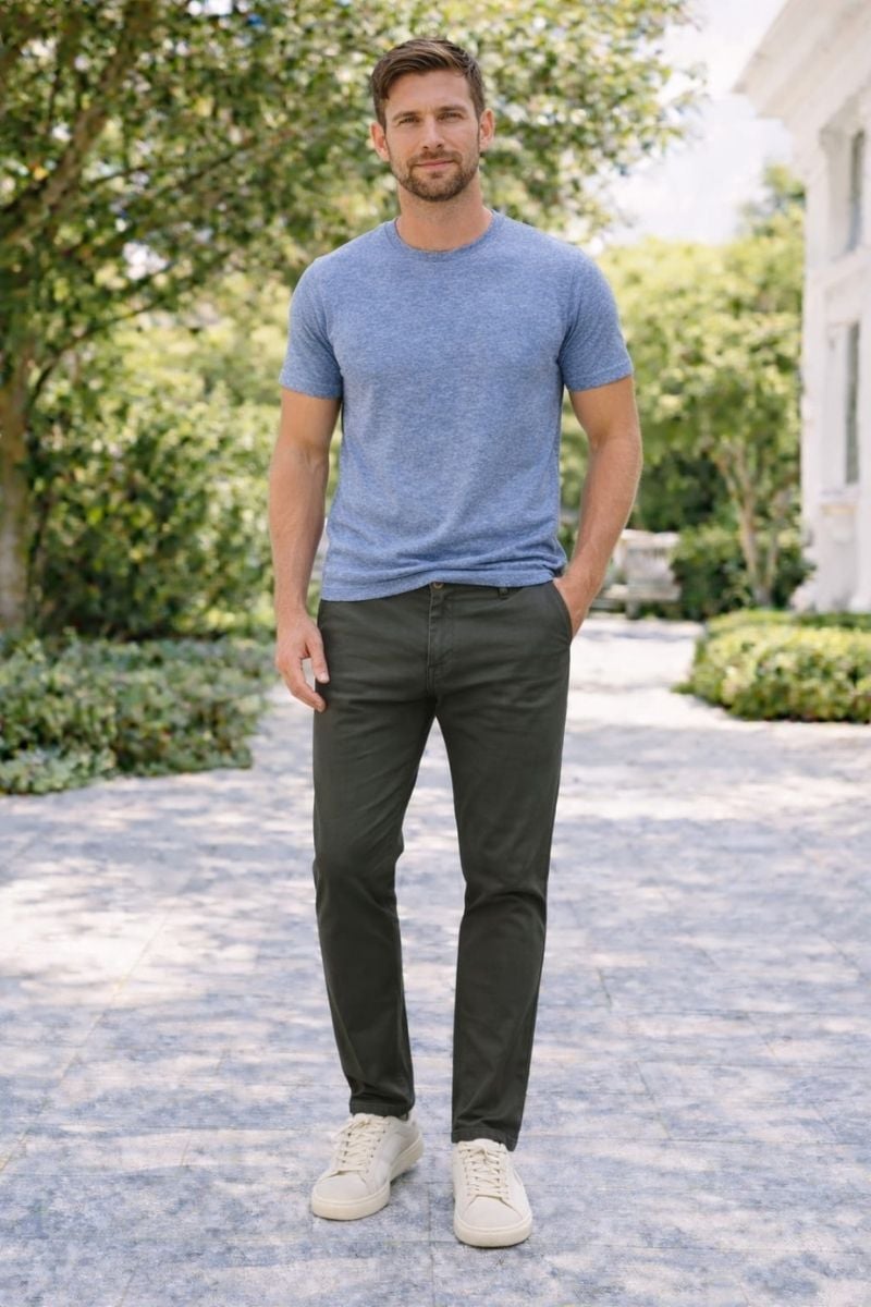 Chino Keten Erkek Pantolon Yazlık Rahat Kesim, Nefes Alabilir Şık Tasarım 1130 HAKİ