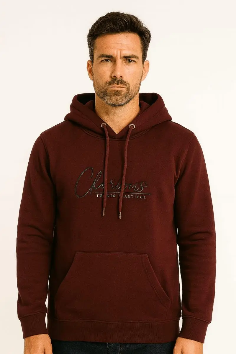 Uzun Kollu Kanguru Cepli Pamuk Karışımlı İçi Pamuklu Önden Baskılı Erkek Sweatshirt Softaç Kapşonlu 679