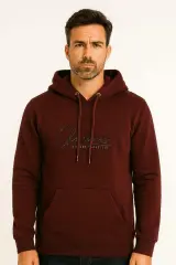 Uzun Kollu Kanguru Cepli Pamuk Karışımlı İçi Pamuklu Önden Baskılı Erkek Sweatshirt Softaç Kapşonlu 679