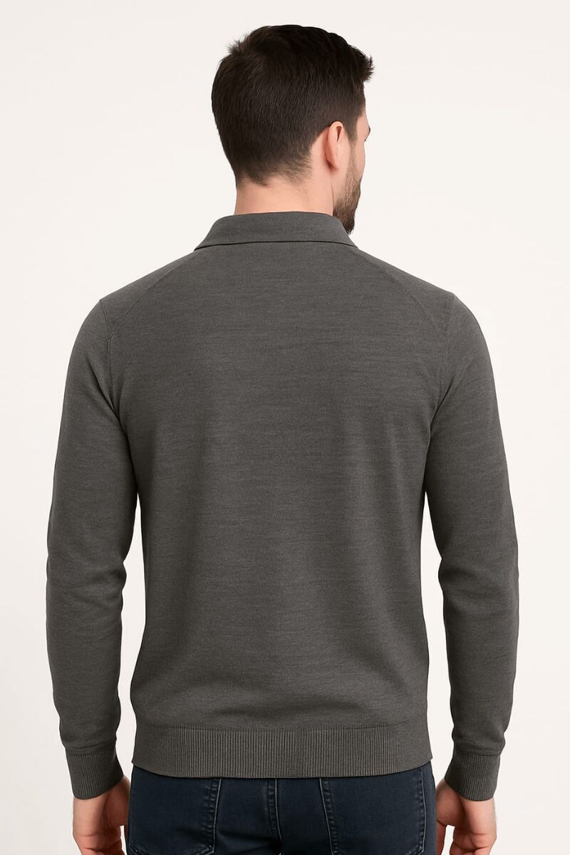 Erkek Polo Yaka Triko Kazak Uzun Kollu Yarım Düğmeli – Akrilik Rahat ve Şık Kazak 93089 ANTRASİT