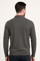 Erkek Polo Yaka Triko Kazak Uzun Kollu Yarım Düğmeli – Akrilik Rahat ve Şık Kazak 93089 ANTRASİT