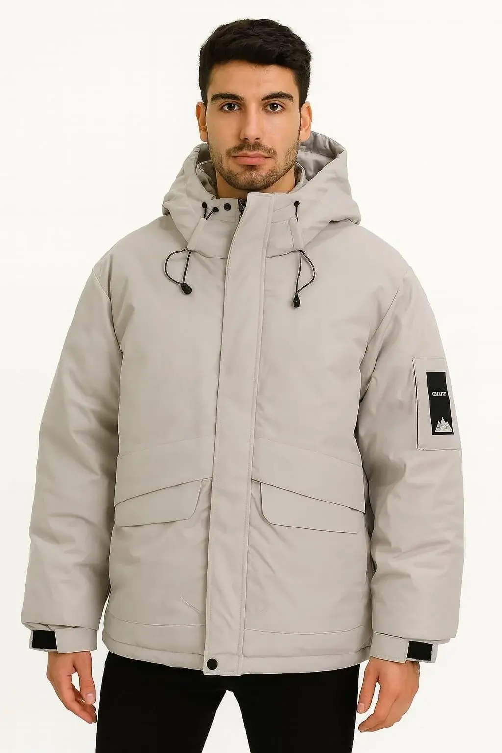 Su Geçirmez  Rüzgar Geçirmez Termometreli Sıcak Tutan Standart Fit Normal Kesim Kapüşonlu Desenli  Erkek Şişme Mont