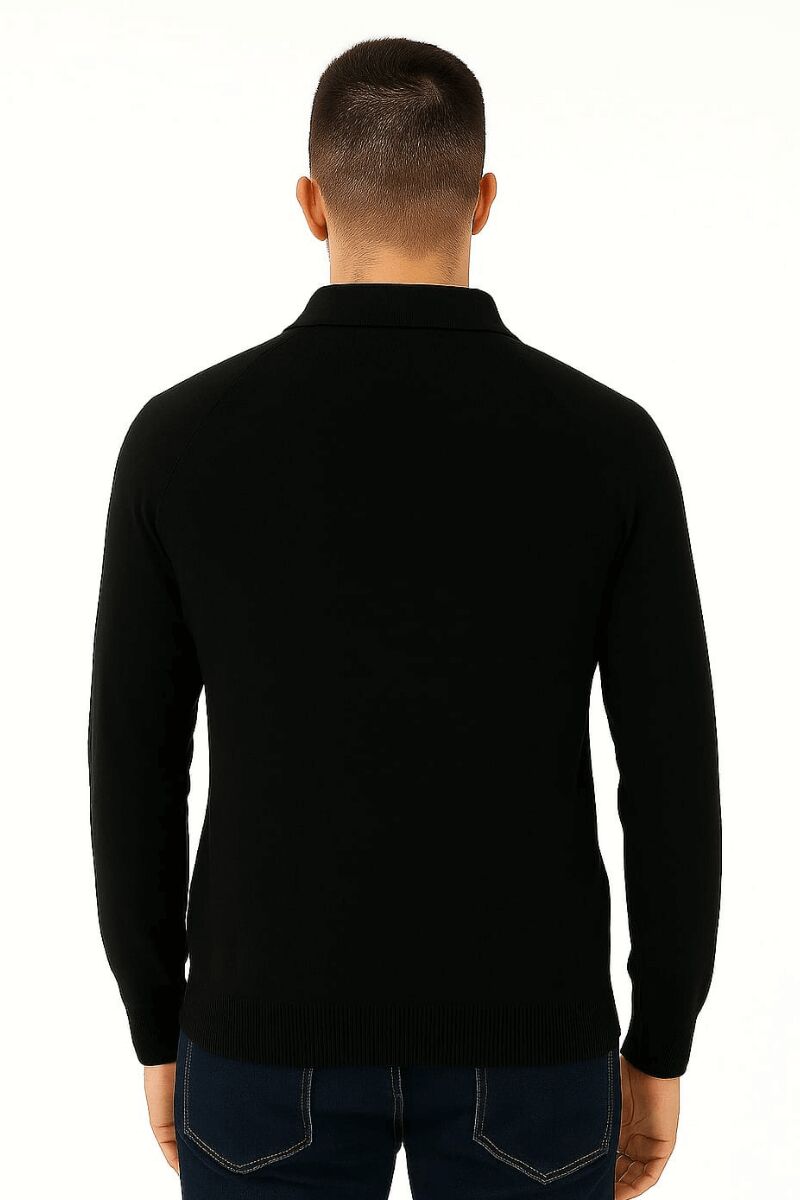 Erkek Polo Yaka Triko Kazak Uzun Kollu Yarım Düğmeli – Akrilik Rahat ve Şık Kazak 93089 SİYAH