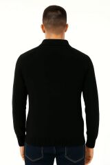 Erkek Polo Yaka Triko Kazak Uzun Kollu Yarım Düğmeli – Akrilik Rahat ve Şık Kazak 93089 SİYAH