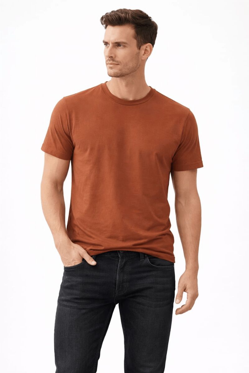 Bisiklet Yaka Kısa Kollu Modal Kumaş Rahat Günlük Kombinlere Uygun Erkek Tshirt 95252 KİREMİT