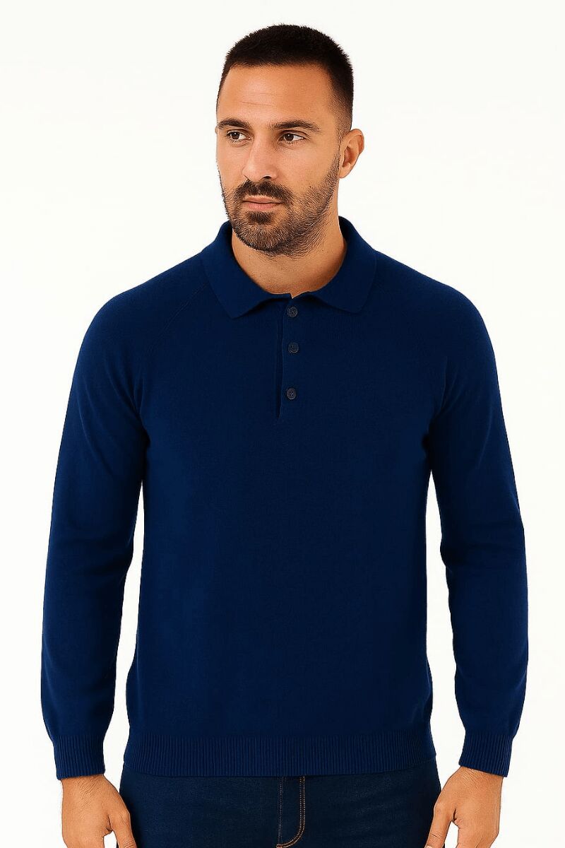 Erkek Polo Yaka Triko Kazak Uzun Kollu Yarım Düğmeli – Akrilik Rahat ve Şık Kazak 93089 LACİVERT