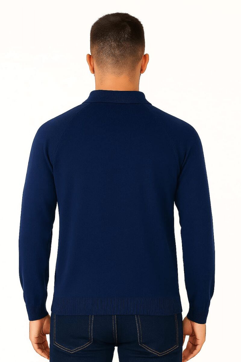 Erkek Polo Yaka Triko Kazak Uzun Kollu Yarım Düğmeli – Akrilik Rahat ve Şık Kazak 93089 LACİVERT