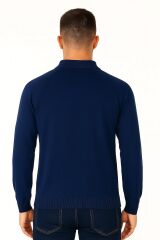 Erkek Polo Yaka Triko Kazak Uzun Kollu Yarım Düğmeli – Akrilik Rahat ve Şık Kazak 93089 LACİVERT