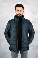 Uzun Kollu Yandan Cepli Dik Yakalı Fermuarlı Erkek Şişme Mont 94023