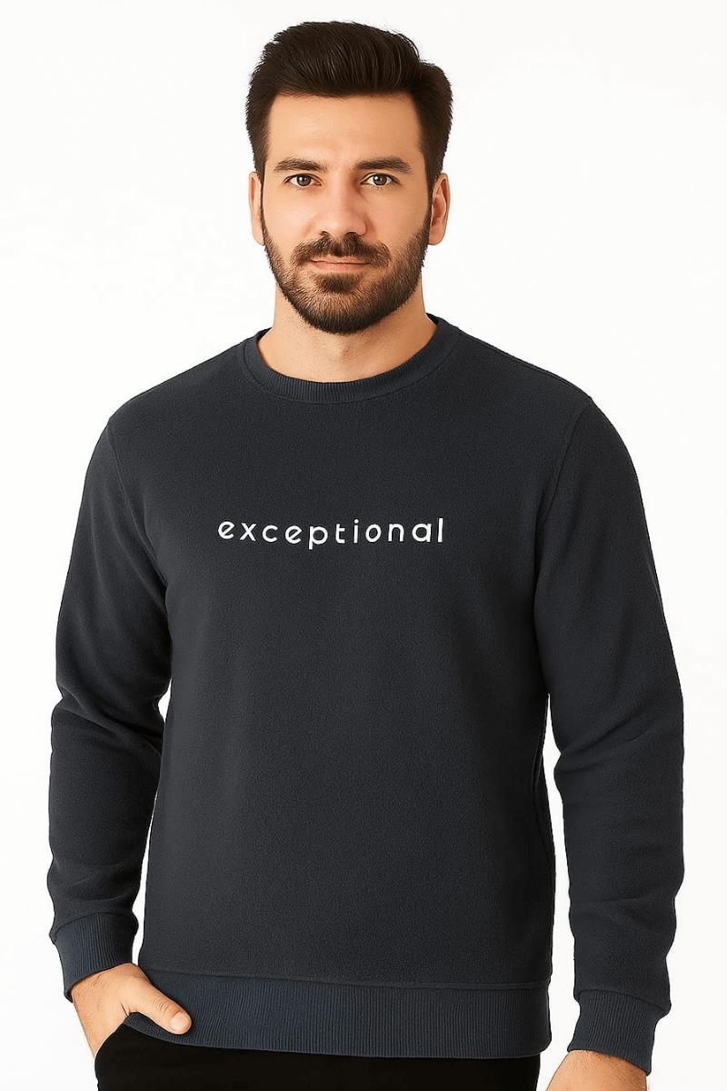 Uzun Kollu Dışı Polar Pamuk Karışımlı Bisiklet Yakalı Önden Baskılı Regulear Kesim  Erkek Sweatshirt 673