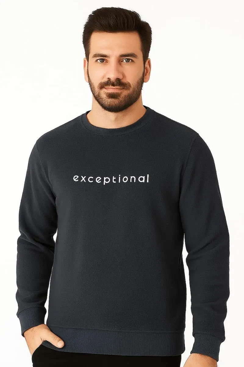 Uzun Kollu Dışı Polar Pamuk Karışımlı Bisiklet Yakalı Önden Baskılı Regulear Kesim  Erkek Sweatshirt 673