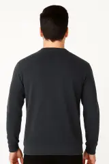 Uzun Kollu Dışı Polar Pamuk Karışımlı Bisiklet Yakalı Önden Baskılı Regulear Kesim  Erkek Sweatshirt 673