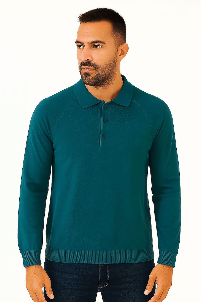 Erkek Polo Yaka Triko Kazak Uzun Kollu Yarım Düğmeli – Akrilik Rahat ve Şık Kazak 93089 İNDİGO