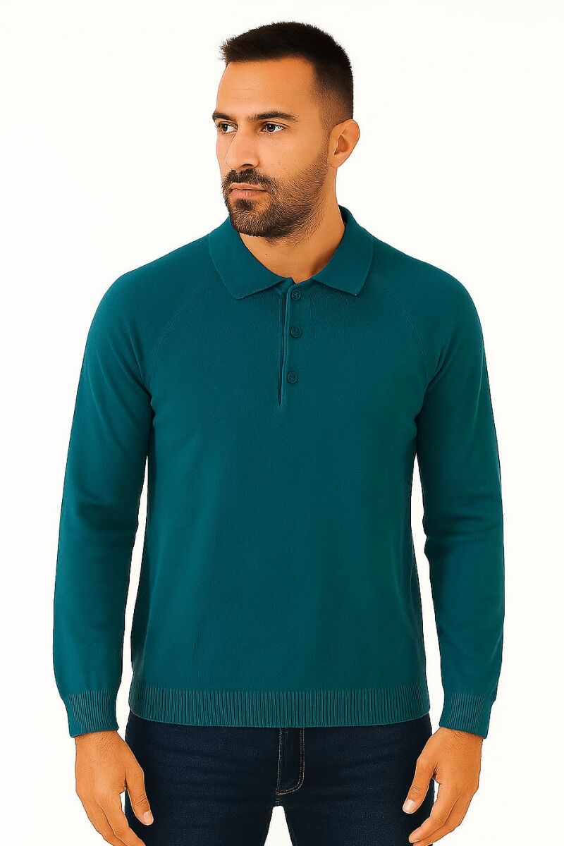 Erkek Polo Yaka Triko Kazak Uzun Kollu Yarım Düğmeli – Akrilik Rahat ve Şık Kazak 93089 İNDİGO