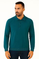 Erkek Polo Yaka Triko Kazak Uzun Kollu Yarım Düğmeli – Akrilik Rahat ve Şık Kazak 93089 İNDİGO