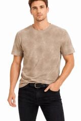 Erkek Pamuklu Tişört Bisiklet Yaka Basic T-Shirt  Rahat Kalıp Günlük Kullanım 95232 BEJ