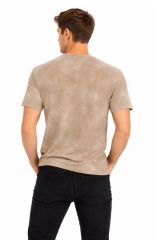 Erkek Pamuklu Tişört Bisiklet Yaka Basic T-Shirt  Rahat Kalıp Günlük Kullanım 95232 BEJ