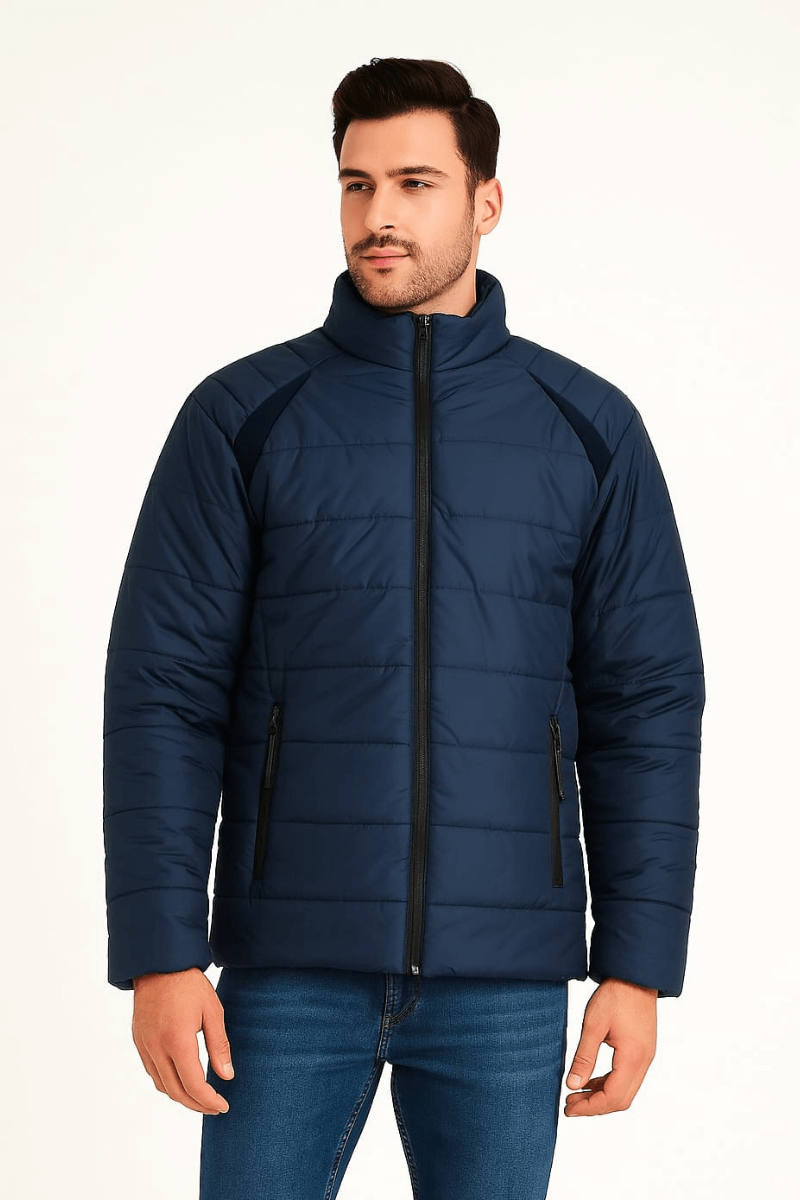 Uzun Kollu Dik Yaka Fermuarlı  Yandan Cepli Erkek Şişme Mont 94023 LACİVERT LACİVERT - XXL