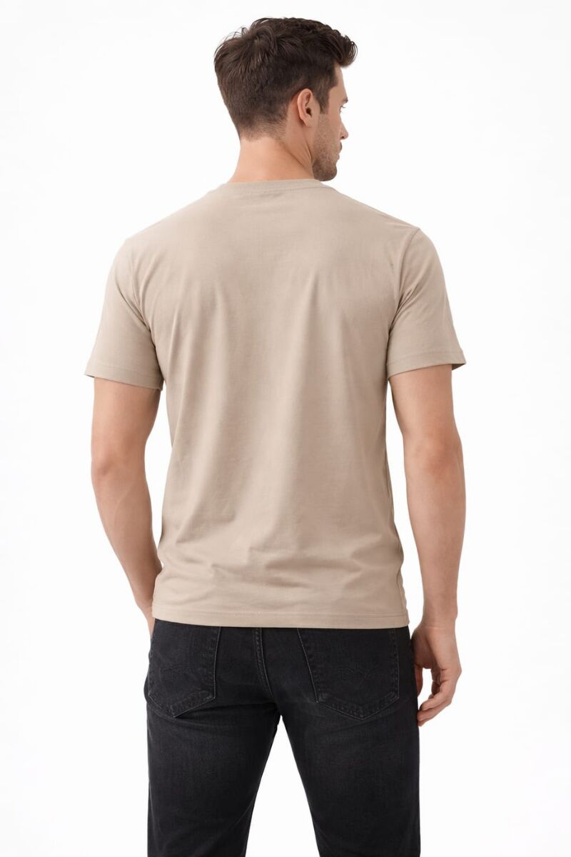Viskon Kumaş T-shirt  Regular Kalıp Pürüzsüz Kumaş Vücuda Oturan   Erkek Tshirt 95252 BEJ