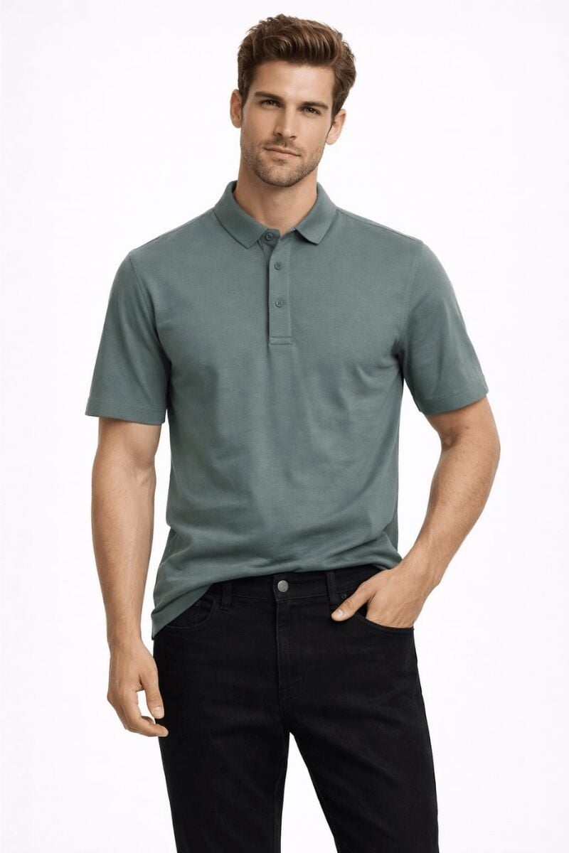 Polo Yaka Ayaklı Cupra Modal Kumaş Rahat Ve Şık Düğme Kapamalı  Erkek Tshirt 95246 HAKİ