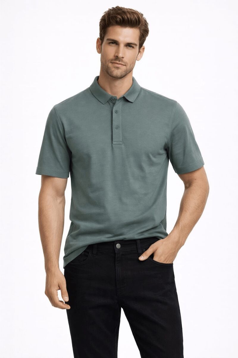 Polo Yaka Ayaklı Cupra Modal Kumaş Rahat Ve Şık Düğme Kapamalı  Erkek Tshirt 95246 HAKİ