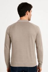 Erkek Polo Yaka Triko Kazak Uzun Kollu Yarım Düğmeli – Akrilik Rahat ve Şık Kazak 93089 EKRU