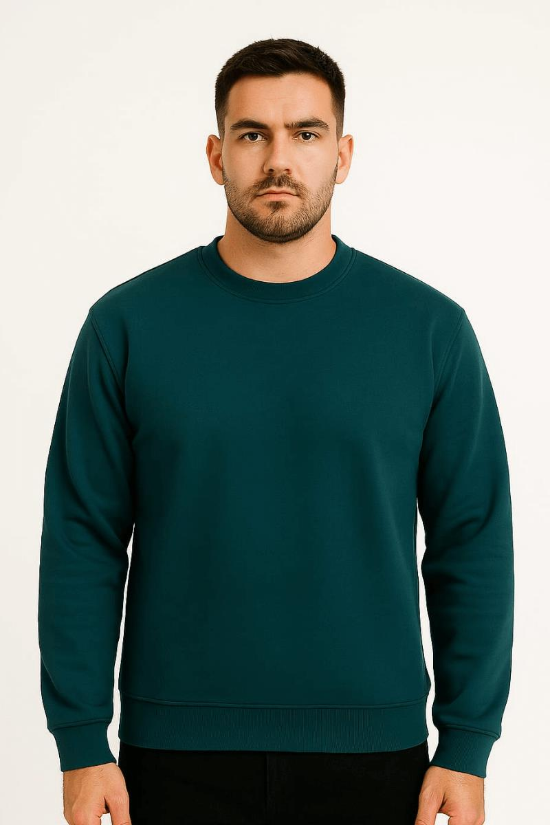 Uzun Kollu Bisiklet Yakalı Pamuk Karışımlı Kalın  Regulear Kesim Erkek Sweatshirt 95258