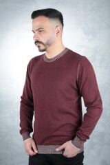 Uzun Kollu Bisiklet Yakalı Pamuk Karışımlı Yaka Çizgi Detaylı Rahat Erkek Kazak  93103