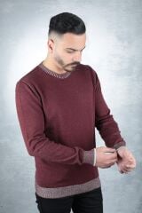 Uzun Kollu Bisiklet Yakalı Pamuk Karışımlı Yaka Çizgi Detaylı Rahat Erkek Kazak  93103