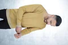 Uzun Kollu Bisiklet Yakalı Pamuk Karışımlı Yaka Çizgi Detaylı Rahat Erkek Kazak  93103