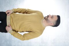 Uzun Kollu Bisiklet Yakalı Pamuk Karışımlı Yaka Çizgi Detaylı Rahat Erkek Kazak  93103