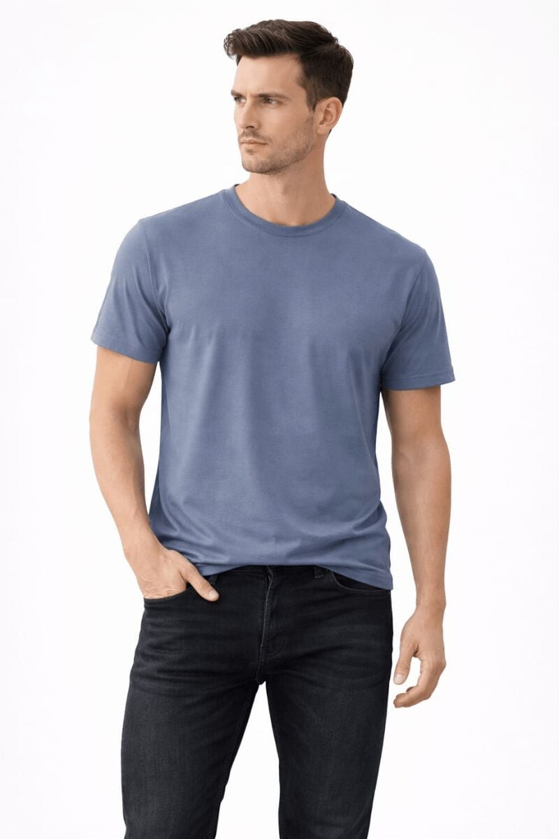 Modal Kumaş T-shirt İpeksi Dokulu Regular Kalıp Pürüzsüz Kumaş Yüzeyi  Erkek Tshirt 95252 MAVİ