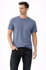 Modal Kumaş T-shirt İpeksi Dokulu Regular Kalıp Pürüzsüz Kumaş Yüzeyi  Erkek Tshirt 95252 MAVİ