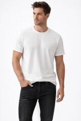 Modal Kumaş T-shirt İpeksi Dokulu Regular Kalıp Pürüzsüz Kumaş Yüzeyi Erkek Tshirt 95252 BEYAZ
