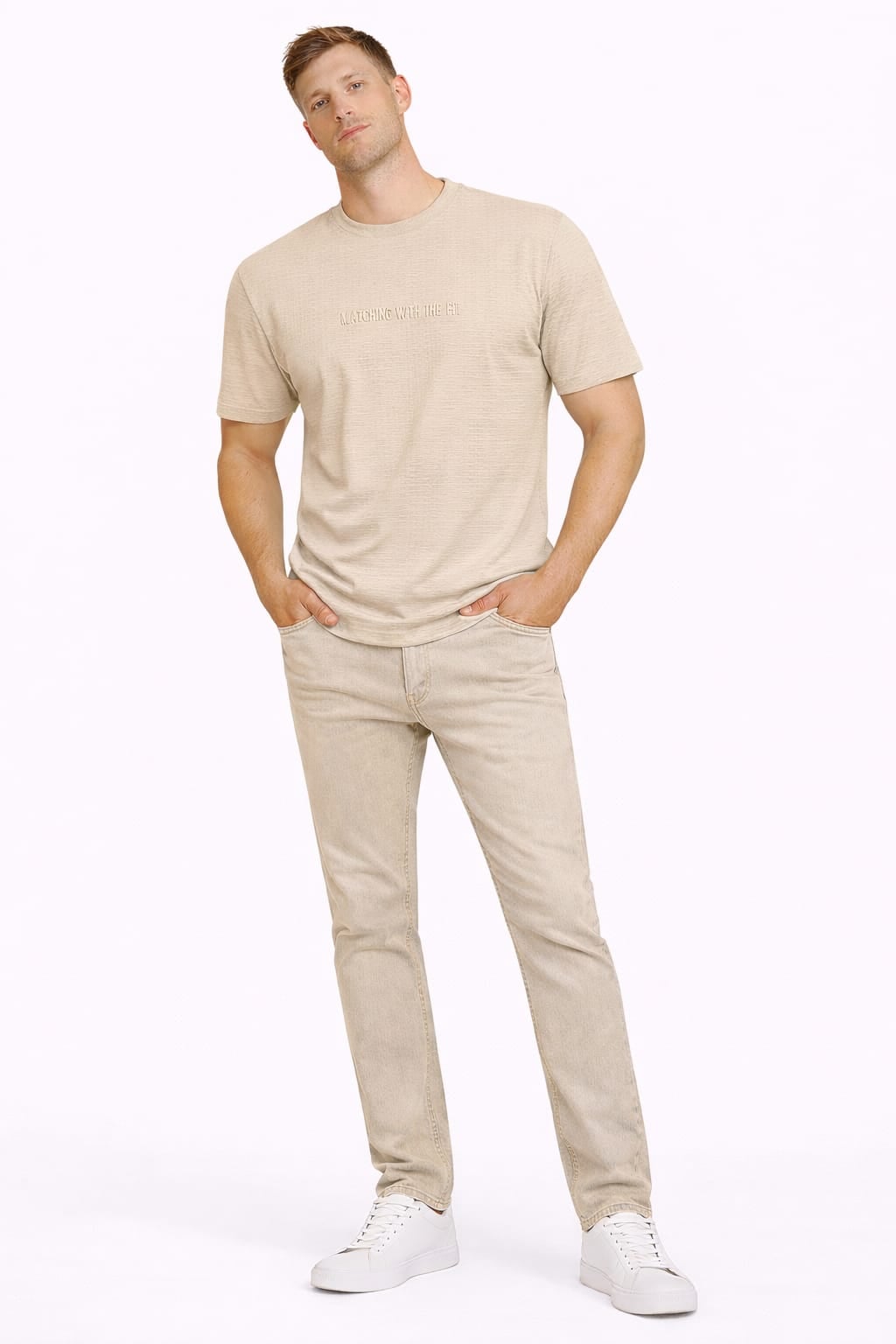 Erkek Basic Tişört Bisiklet Yaka 95226 BEJ BEJ - XL